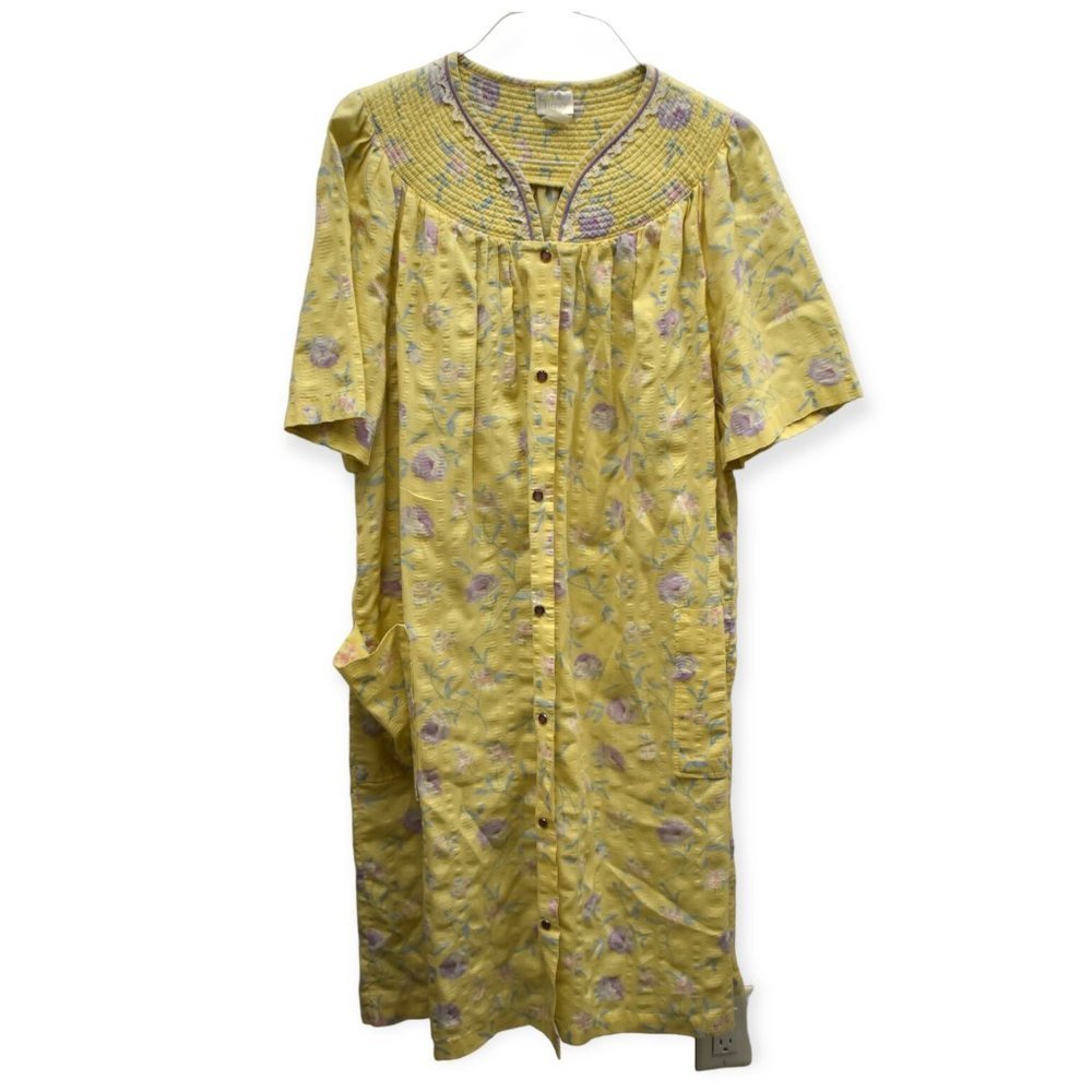 Coffee Time Nightgown L Womens Floral Print Mumu Button Down Short Sleeve Sleep